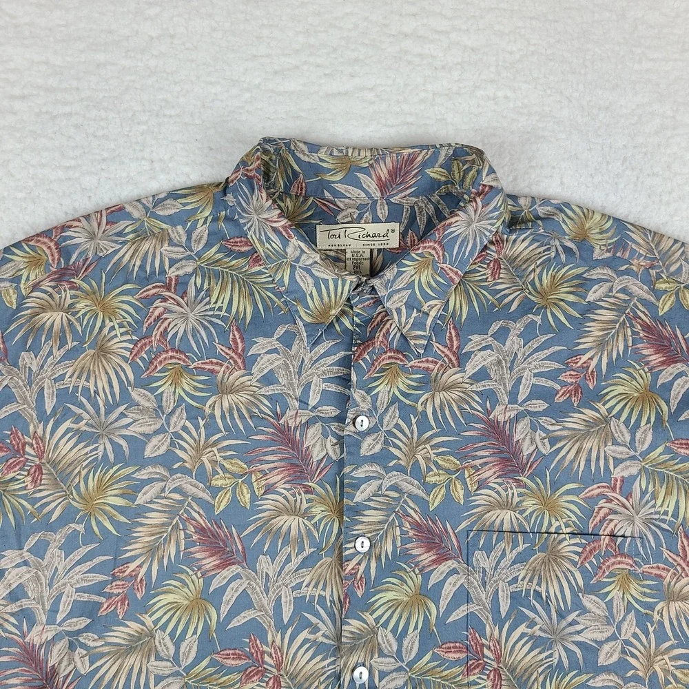Tori Richard Shirt Mens 2XL XXL Blue Floral Preppy Hawaiian Button Up Cotton